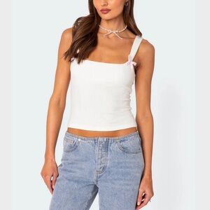 Edikted White Ribbed Tank with Pink Bows